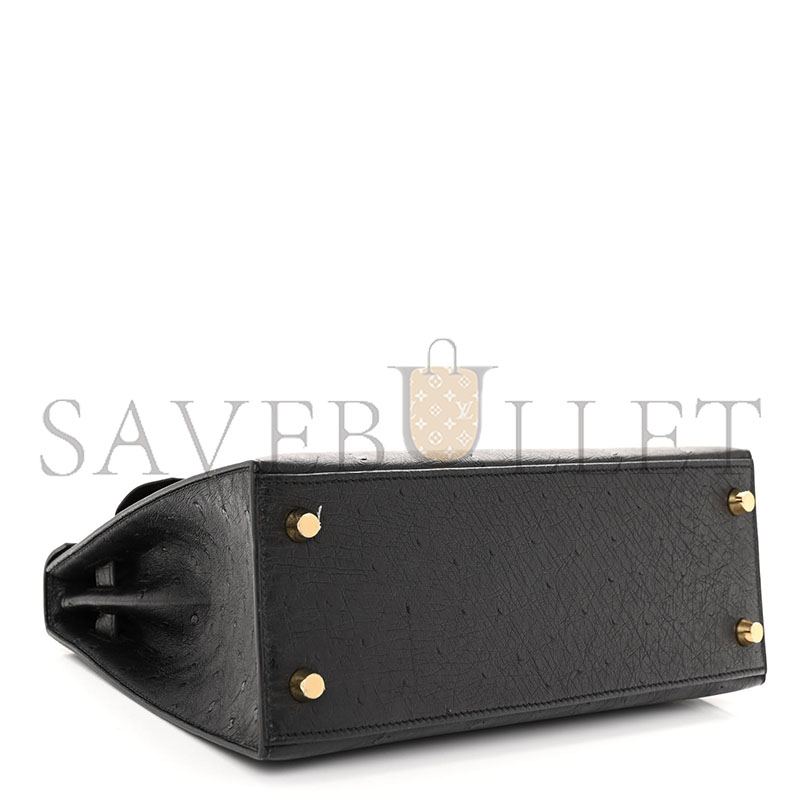 HERMÈS MASTER A BLACK OSTRICH KELLY 25 WITH GOLD HARDWARE (25*17*7cm)